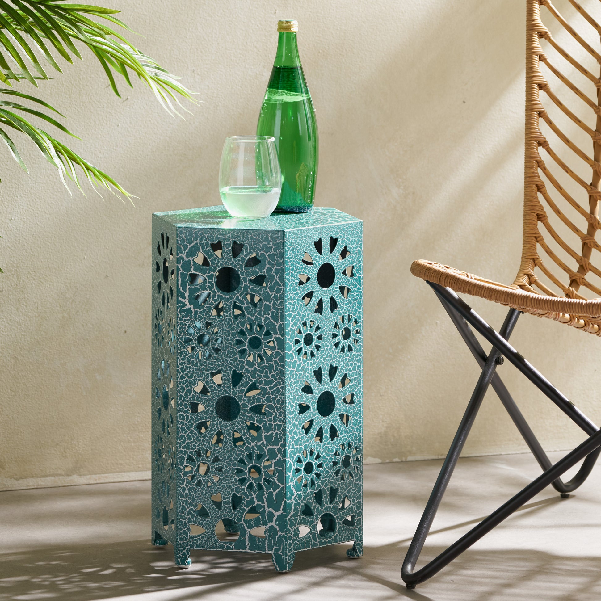 Eliana 12" Side Table Teal Iron