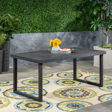 Outdoor 69" Acacia Wood Dining Table, Sandblast Dark Gray Finish Dark Grey Acacia Wood