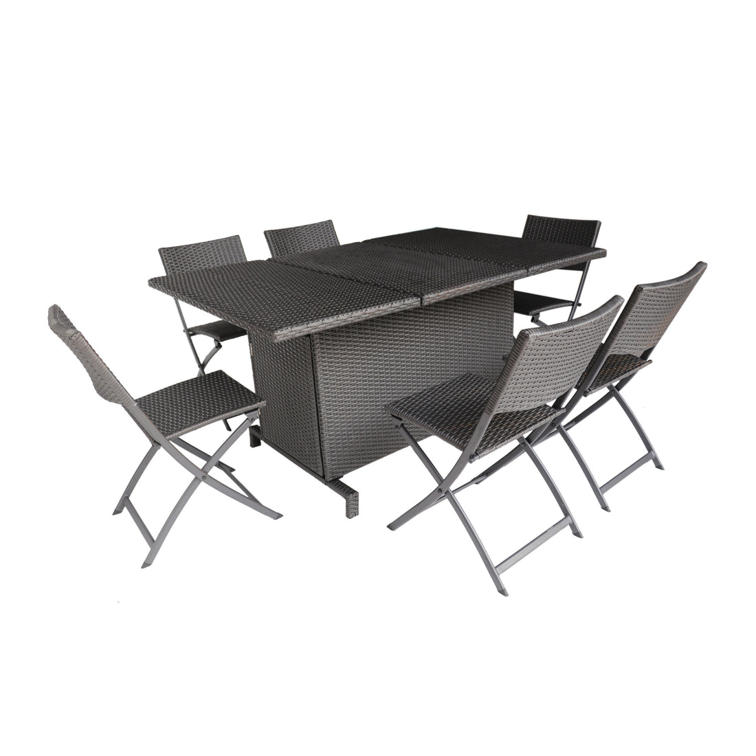 Maldives Aluminum Foldable Dining Set Grey Pe Rattan Iron