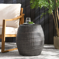 Outdoor Wicker 14.00" Patio Side Table Grey Rattan