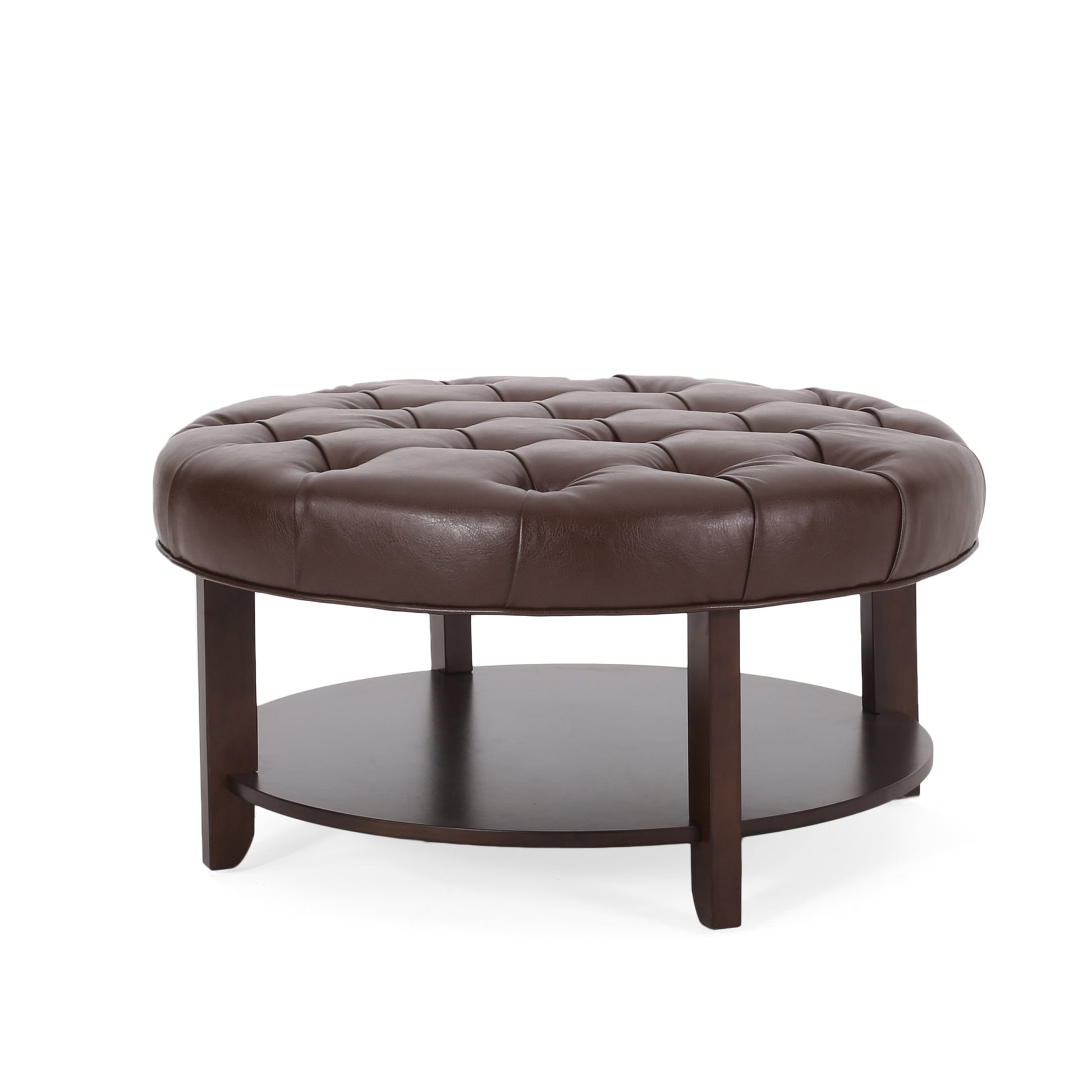 Round Ottoman Dark Brown Pu