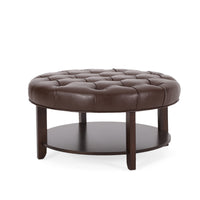 Round Ottoman Dark Brown Pu