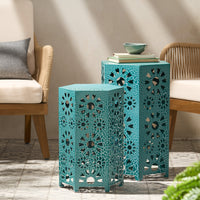 Eliana Side Table Teal Iron