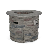 Hoonah 32'' Stone Circular Mgo Fire Pit W Grey Top 40,000 Btu Stone Gray Magnesium Oxide