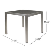 Outdoor Dining Table Anodized Aluminum Wicker Table Top Square Silver And Gray 35" Grey Aluminium