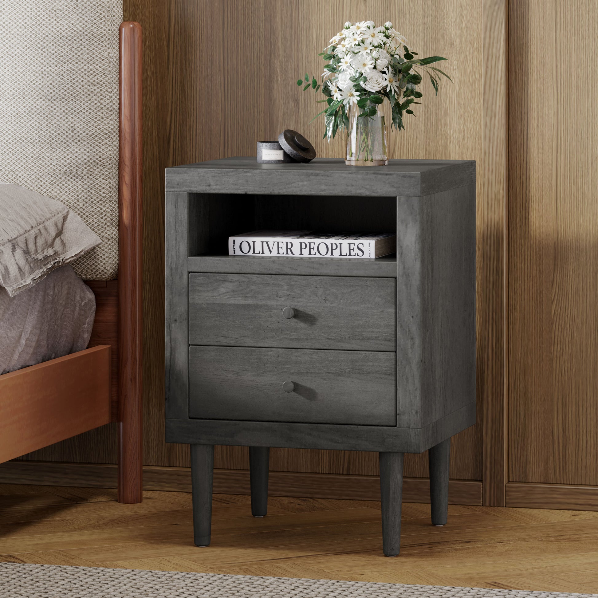 2 Drawer Nightstand Grey Mdf