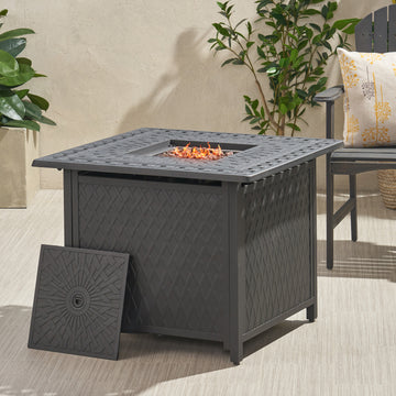 Aspen 32" Square Firepit 37,000 Btu Matt Black Aluminium