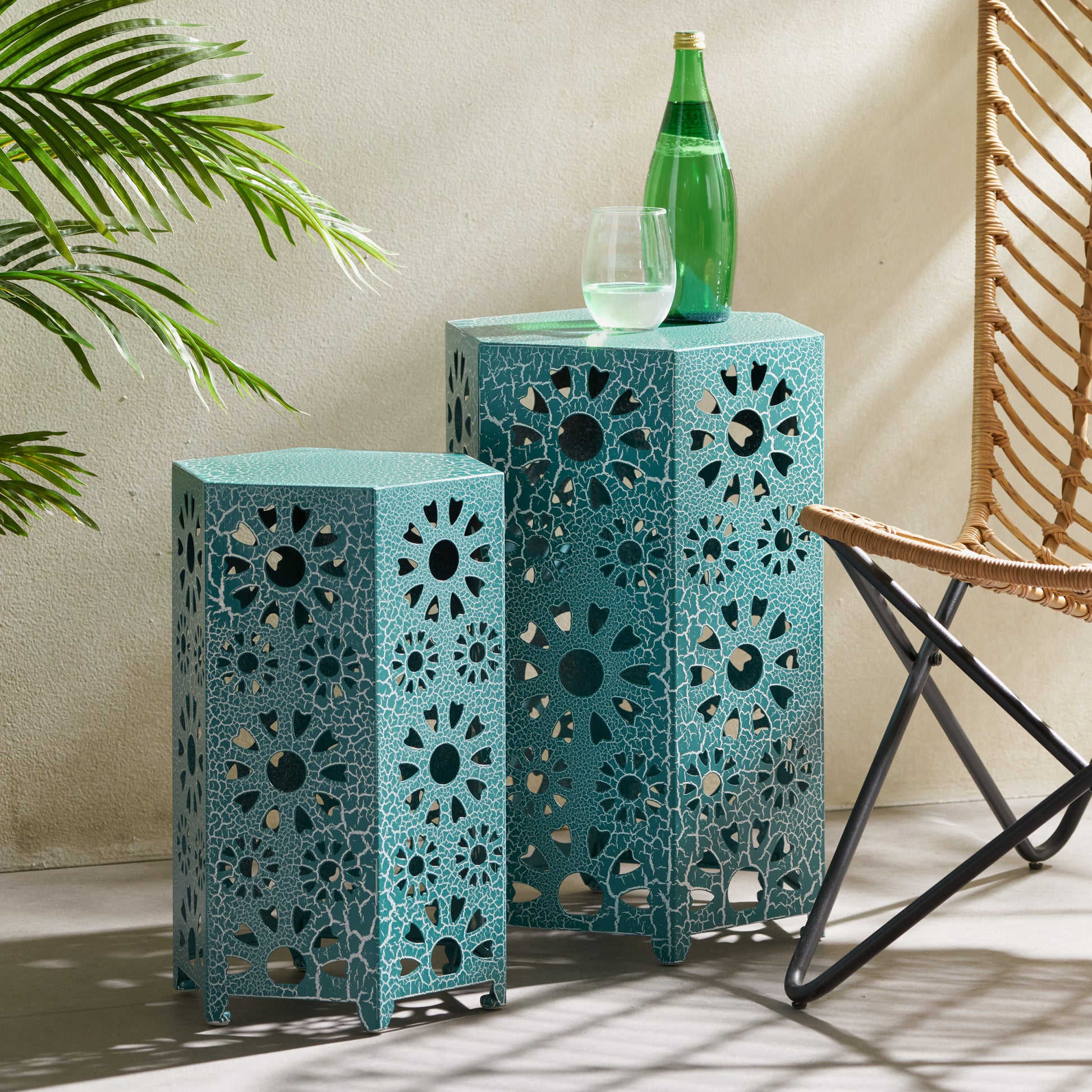 Eliana Side Table Teal Iron