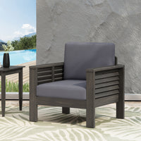 Outdoor Acacia Wood Club Chairs With Cushions, Dark Gray, 27.75"D X 32"W X 27.75"H Yes Grey Foam Acacia Wood