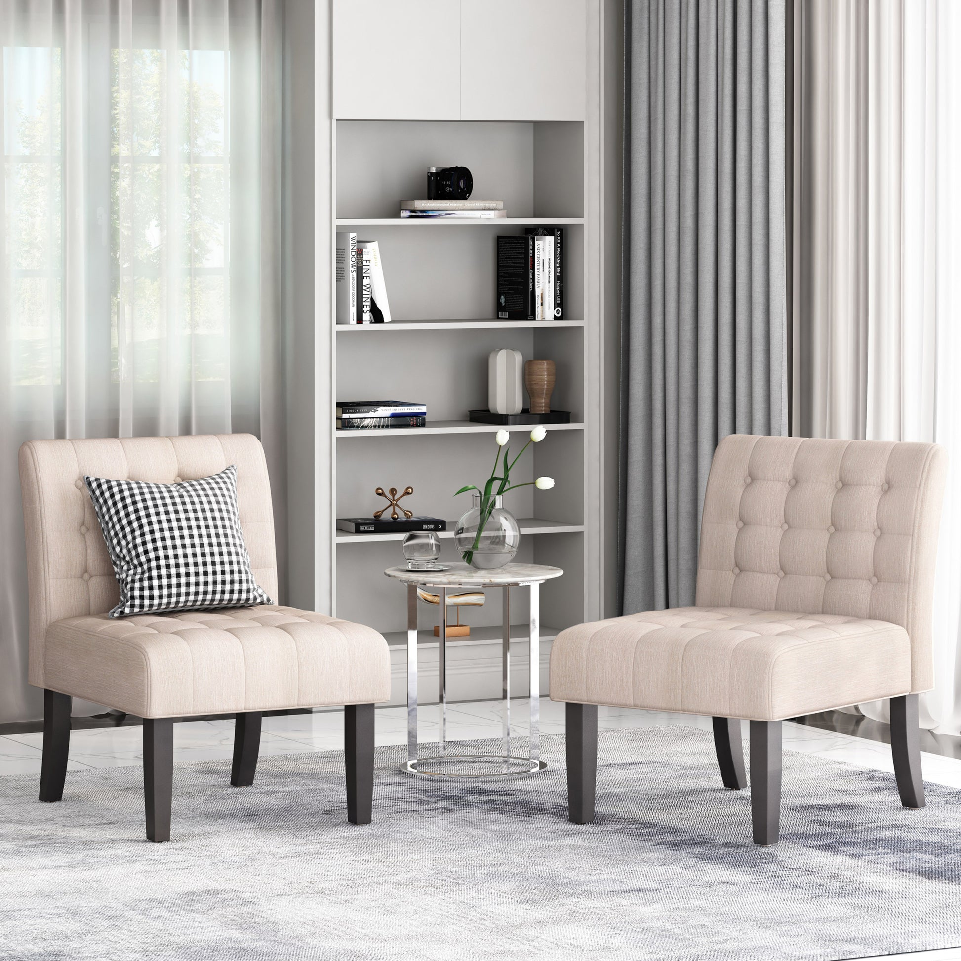 Accent Chair Beige Fabric