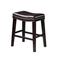 26" Contemporary Upholstered Saddle Counter Stool With Trim Set Of 2 , Dark Brown Dark Brown Pu