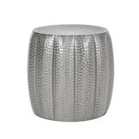 Metal Drum End Table Antique Silver Iron