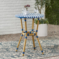 French Bistro Table White Blue Rattan