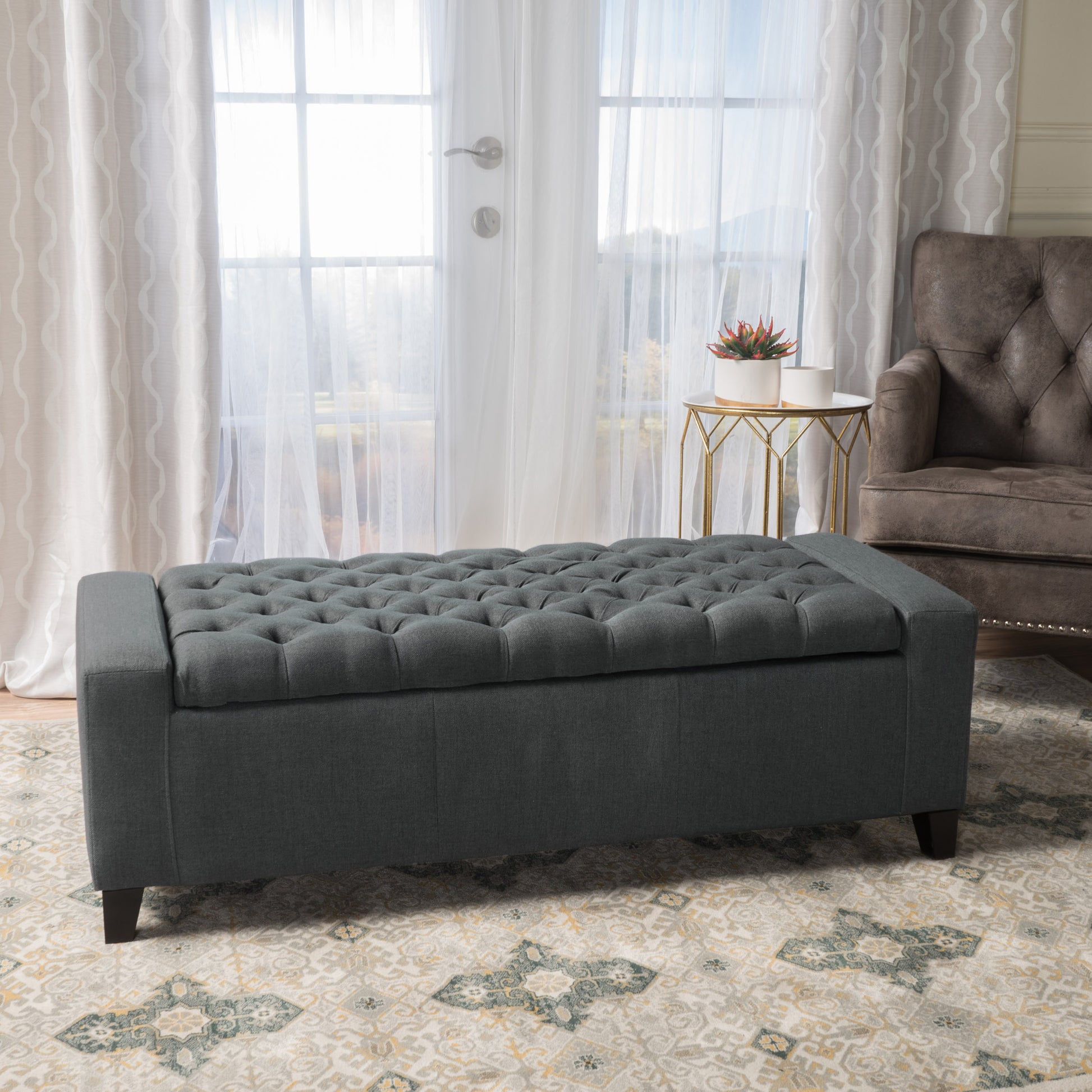 Storage Ottoman Dark Gray Fabric