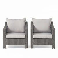 Antibes Armchair 2Pcs Grey Pe Rattan Iron Waterproof Fabric