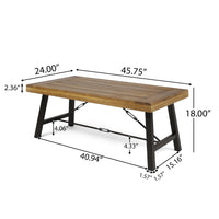 Outdoor Acacia Wood Coffee Table, Teak Finish Rustic Metal Brown And Black, 27.25"D X 45.75"W X 18"H Brown Acacia Wood