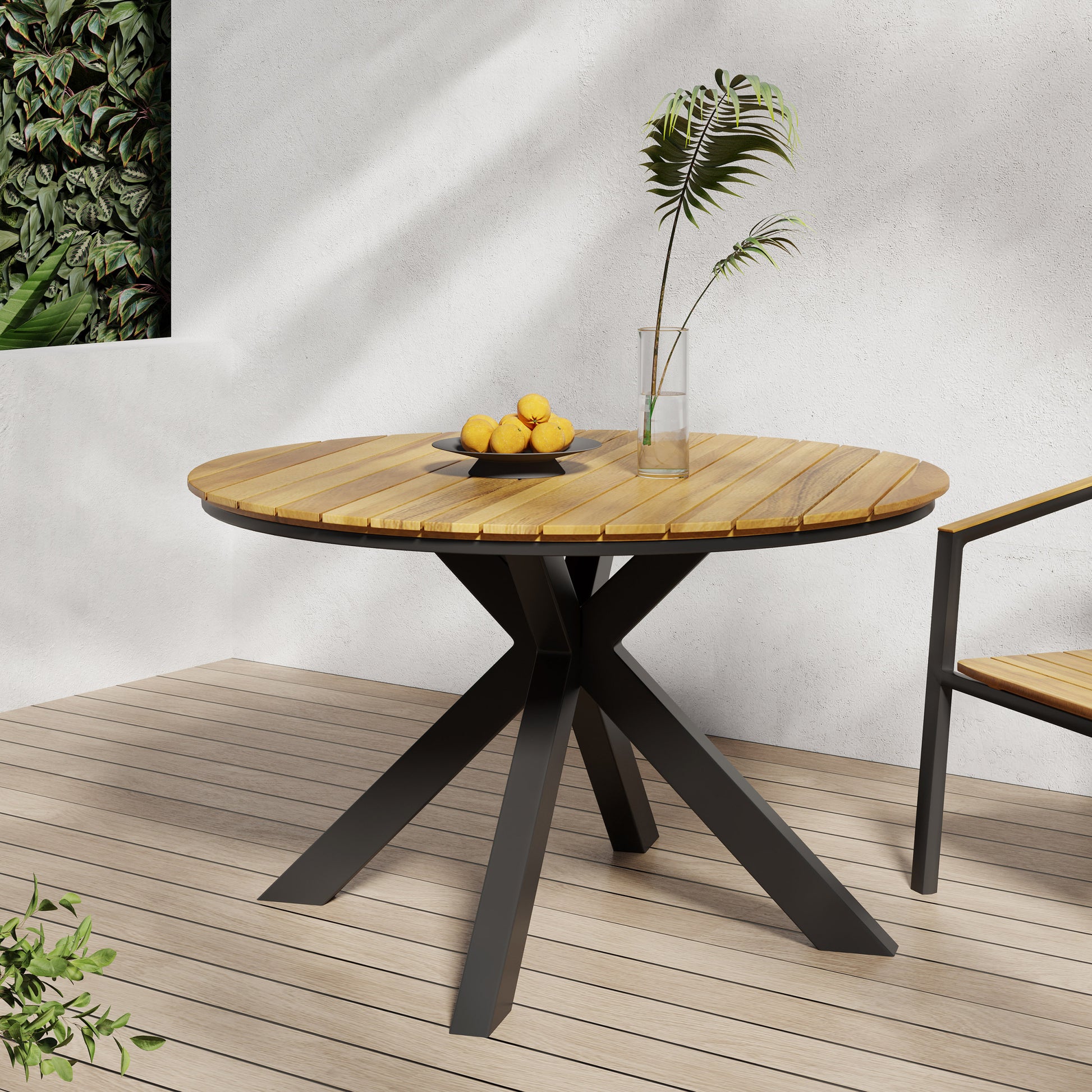 Modern Dinning Table Black Metal & Wood