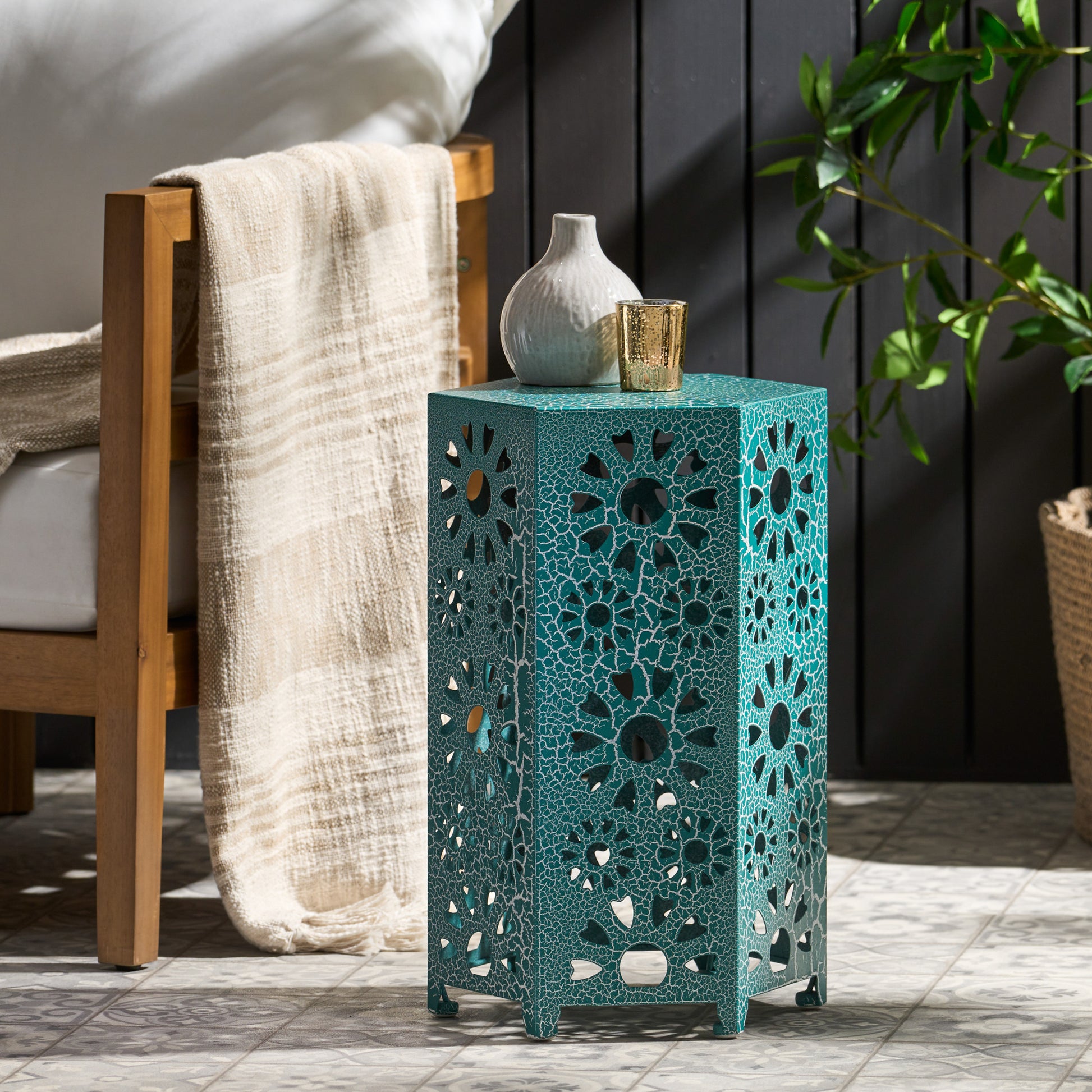 Eliana 12" Side Table Teal Iron