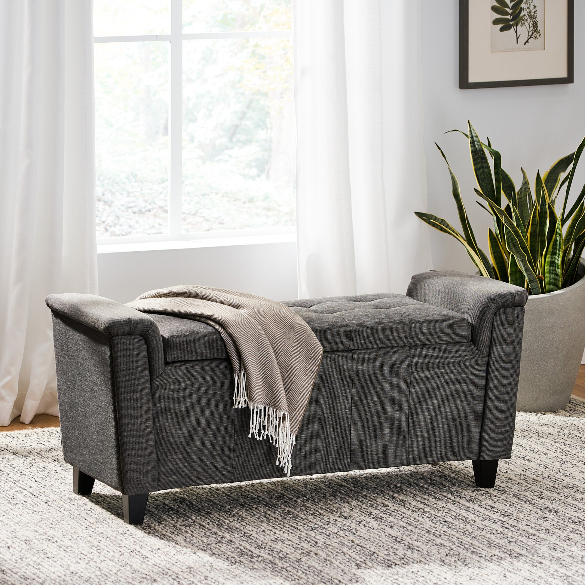 Alden Armed Storage Bench Gray Fabric