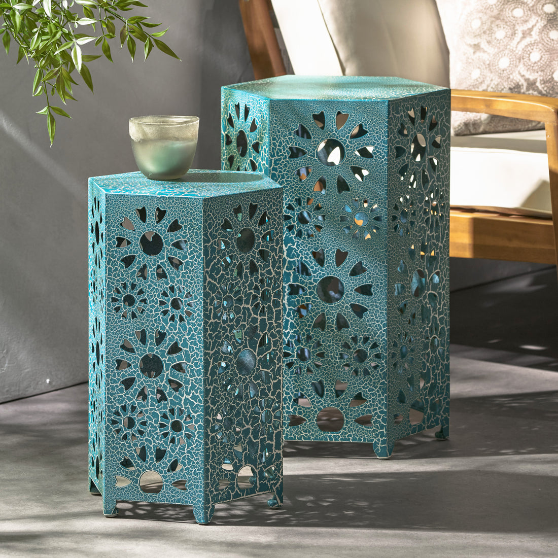 Eliana Side Table Teal Iron