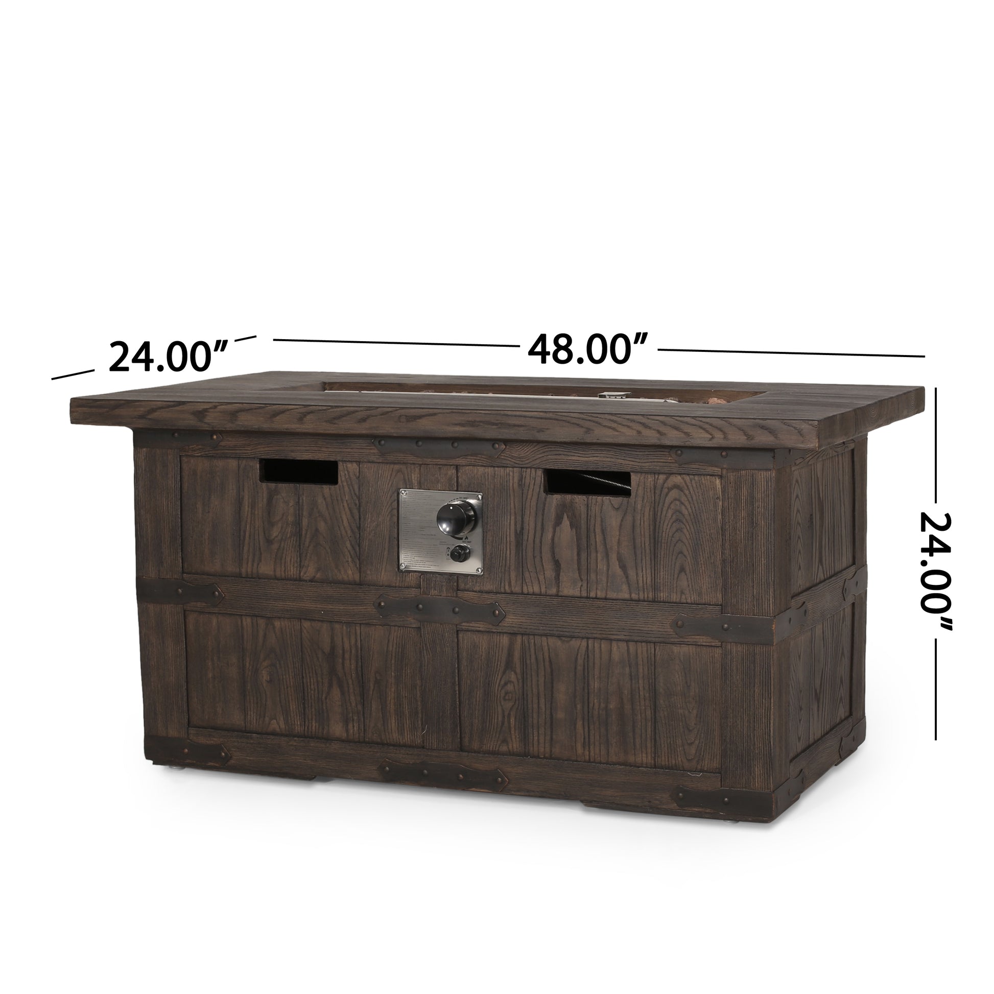 Andrew Rectangle Fire Pit 40,000 Btu Tank Inside Brown Magnesium Oxide