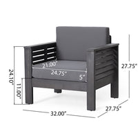 Outdoor Acacia Wood Club Chairs With Cushions, Dark Gray, 27.75"D X 32"W X 27.75"H Yes Grey Foam Acacia Wood