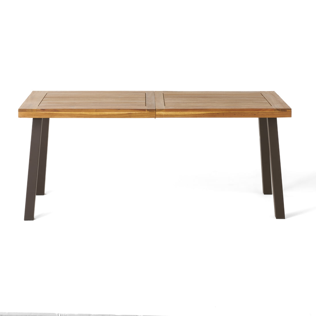 Della Acacia Wood Dining Table, Natural Stained With Rustic Metal, Brown, Grey Natural Acacia Wood