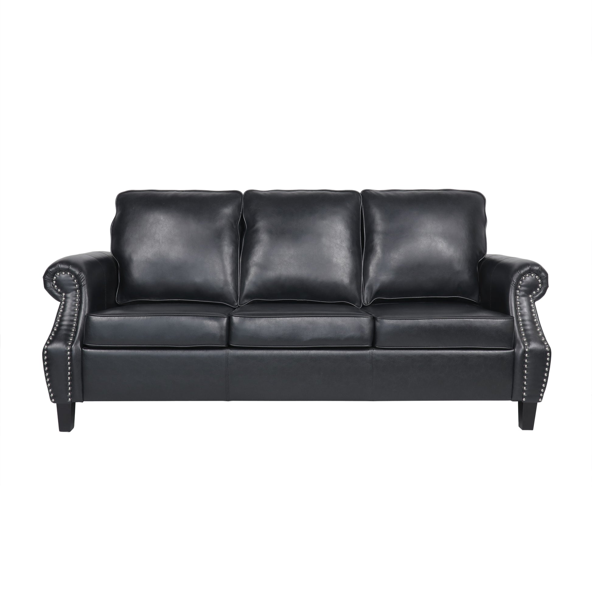 3 Seater Sofa Black Faux Leather 3 Seat