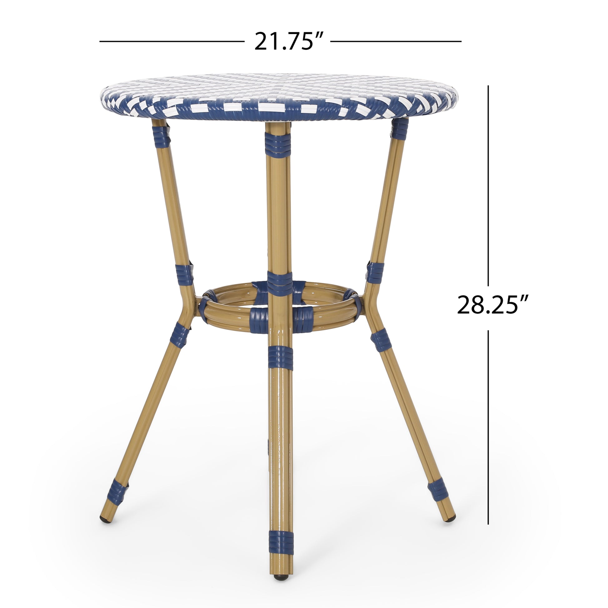 French Bistro Table White Blue Rattan