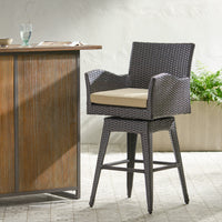 Modern Outdoor Multi Brown Wicker Swivel Barstool With Tapered Legs, 1 Piece Yes Brown Multi Weather Resistant Frame Garden & Outdoor Pe Rattan Iron Waterproof Fabric