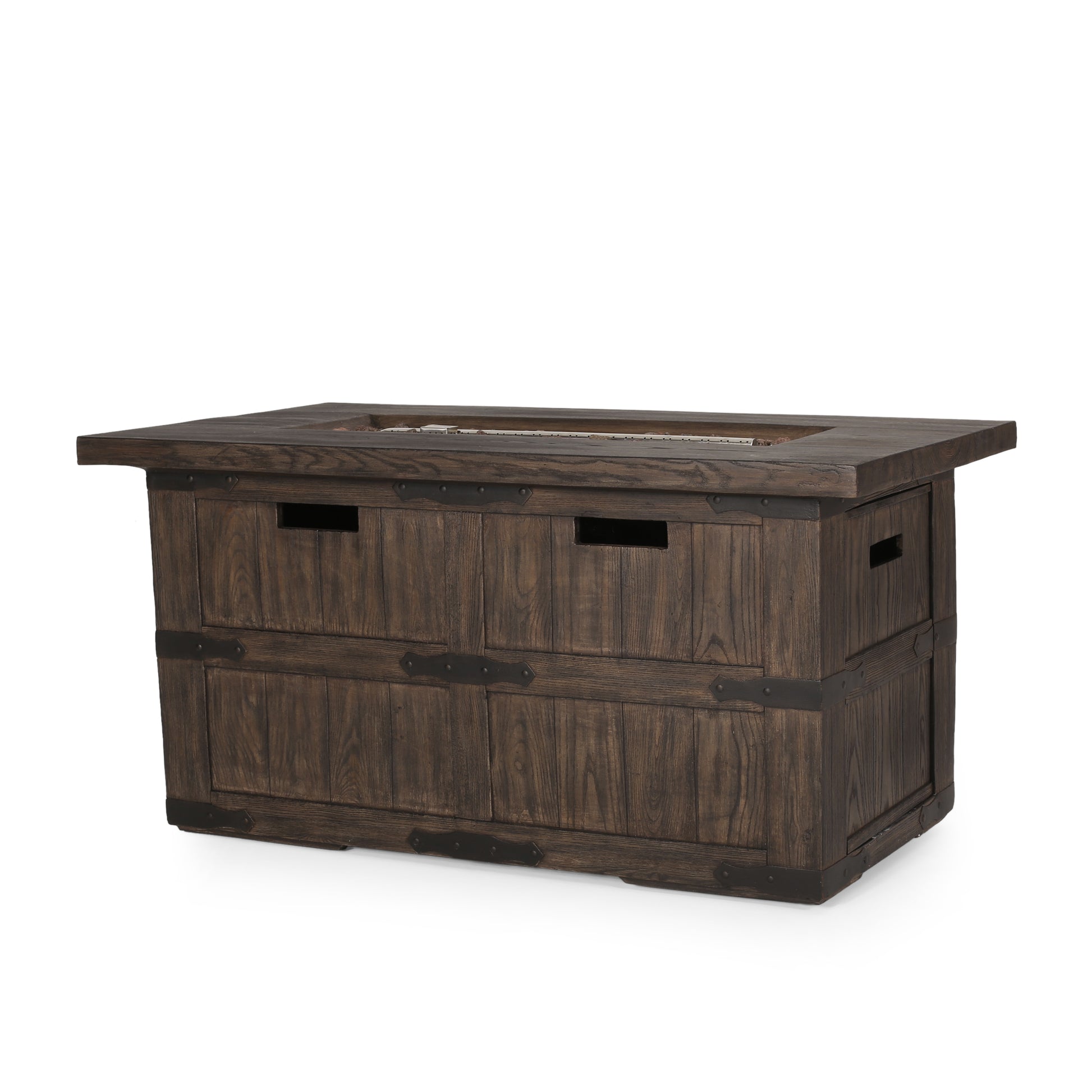 Andrew Rectangle Fire Pit 40,000 Btu Tank Inside Brown Magnesium Oxide