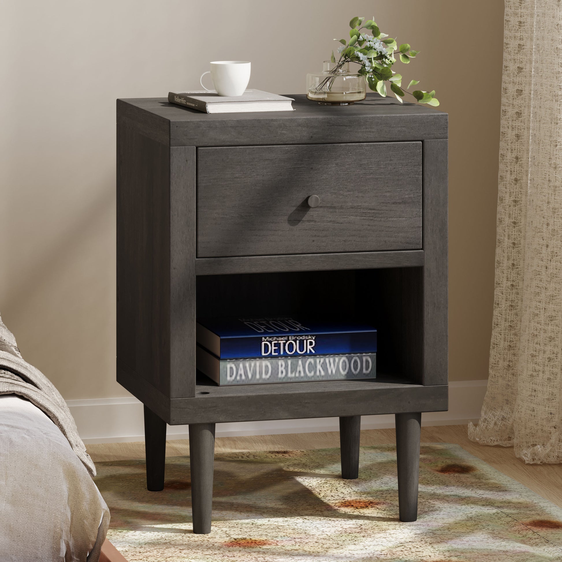 1 Drawer Nightstand Grey Mdf