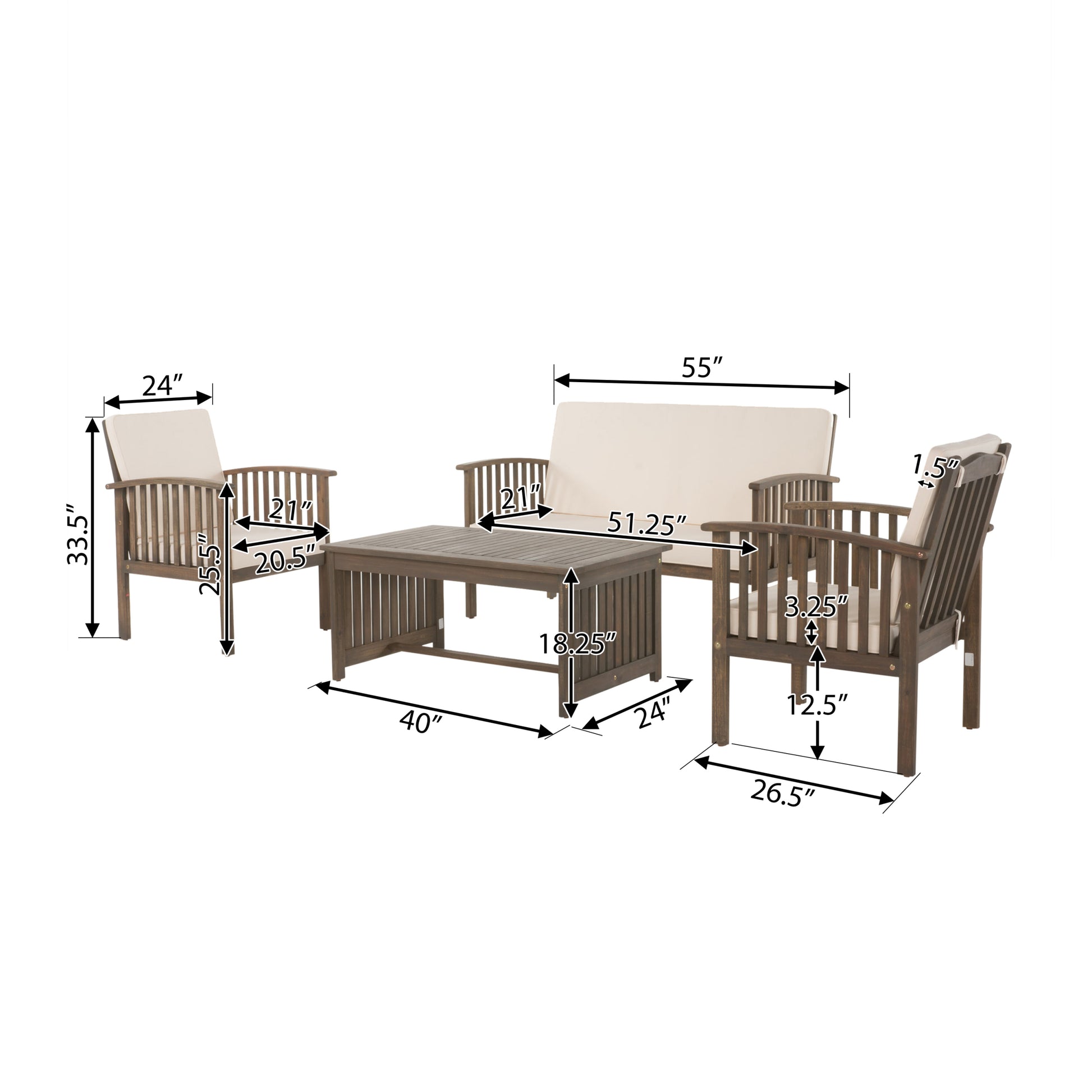 4Pc Chat Set Grey Cream Wood