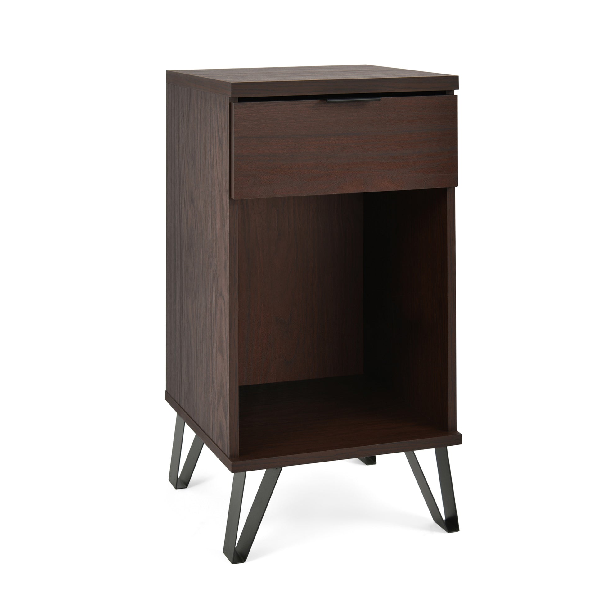 1 Drawer Tall End Table Walnut Mdf