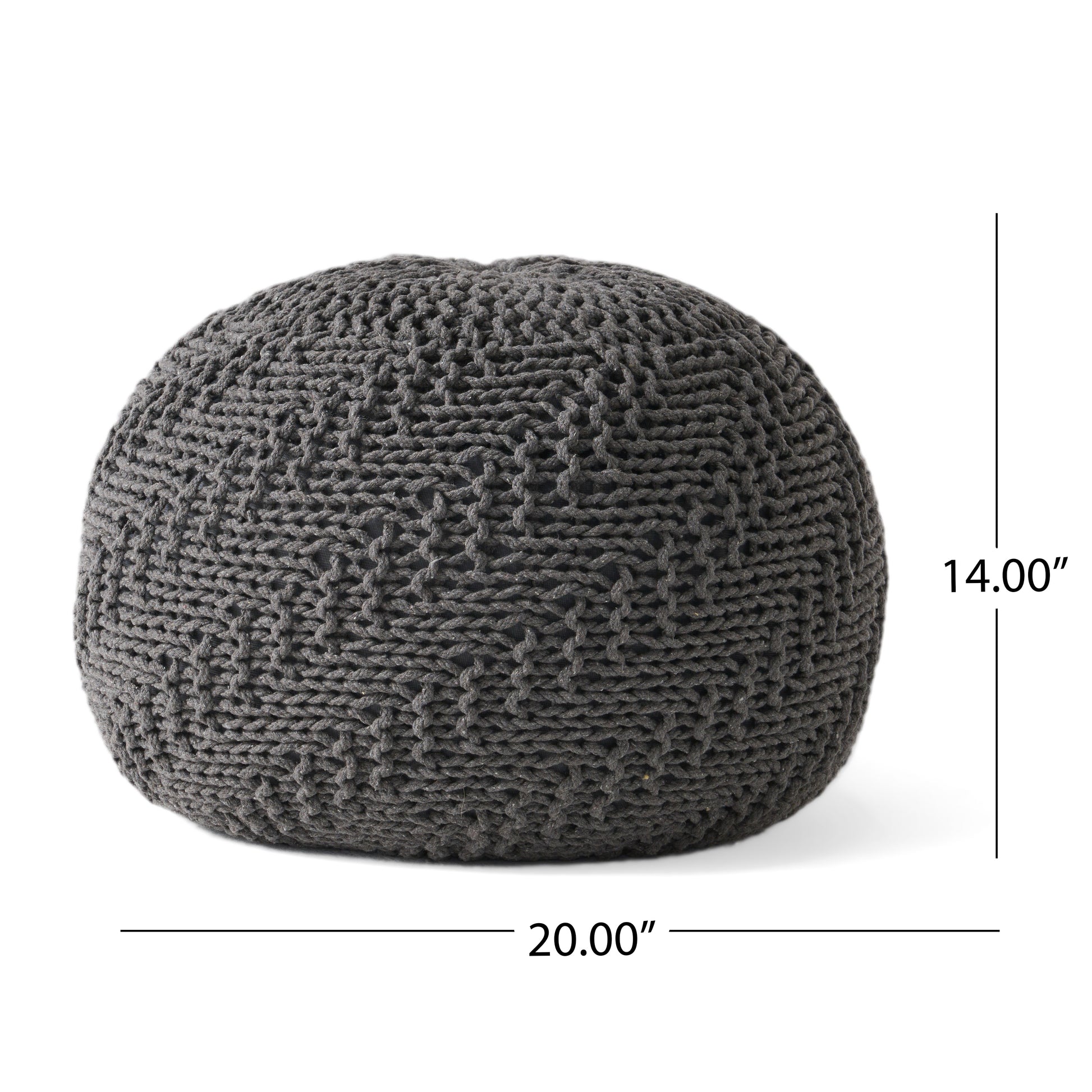 Hazel Knitted Pet Yarn 20 X 20 Round Pouf Dark Grey Pet