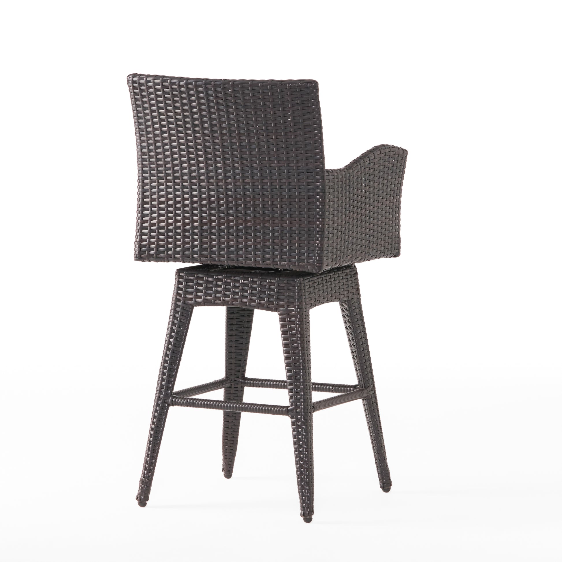 Modern Outdoor Multi Brown Wicker Swivel Barstool With Tapered Legs, 1 Piece Yes Brown Multi Weather Resistant Frame Garden & Outdoor Pe Rattan Iron Waterproof Fabric
