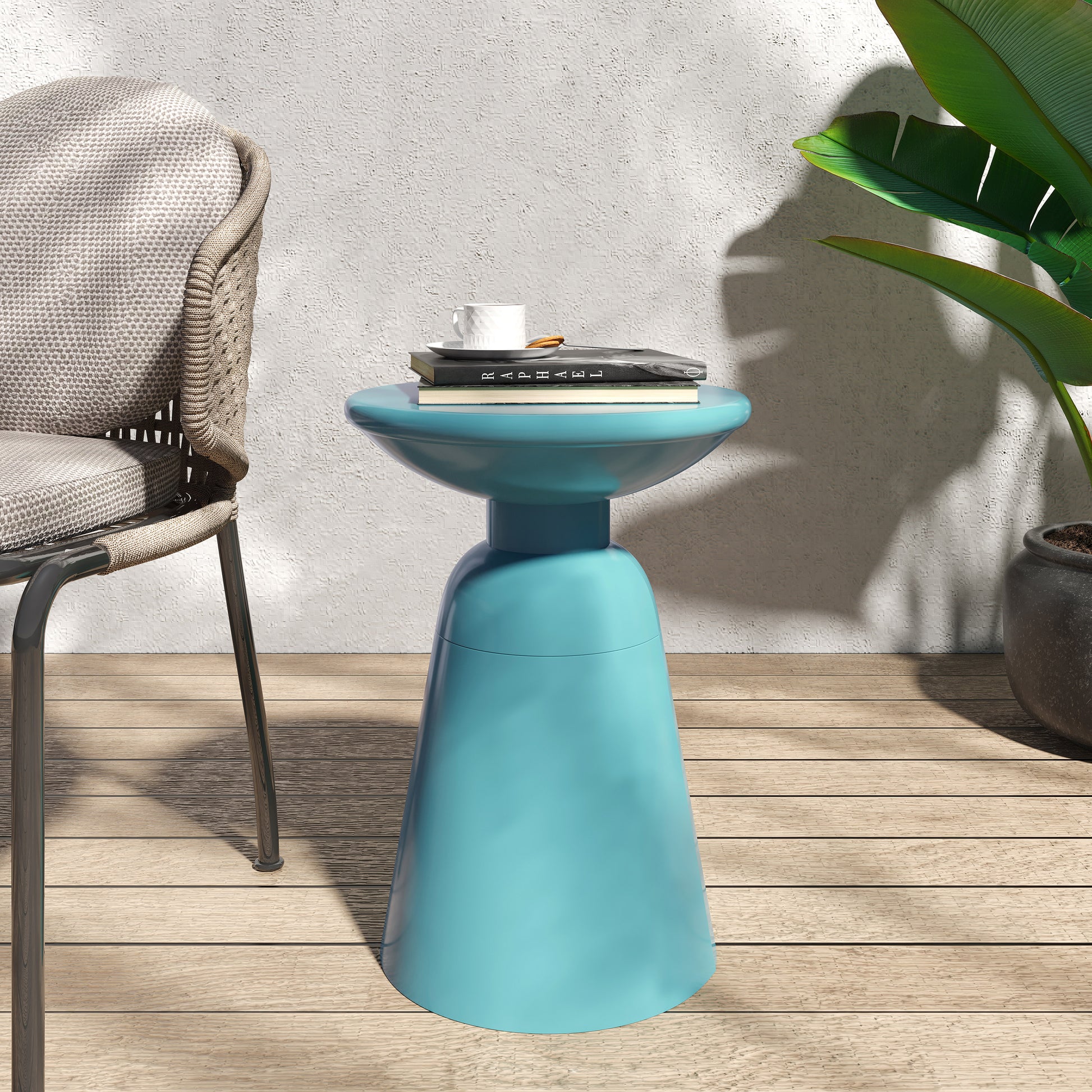 Outdoor Metal End Table Large Teal Iron