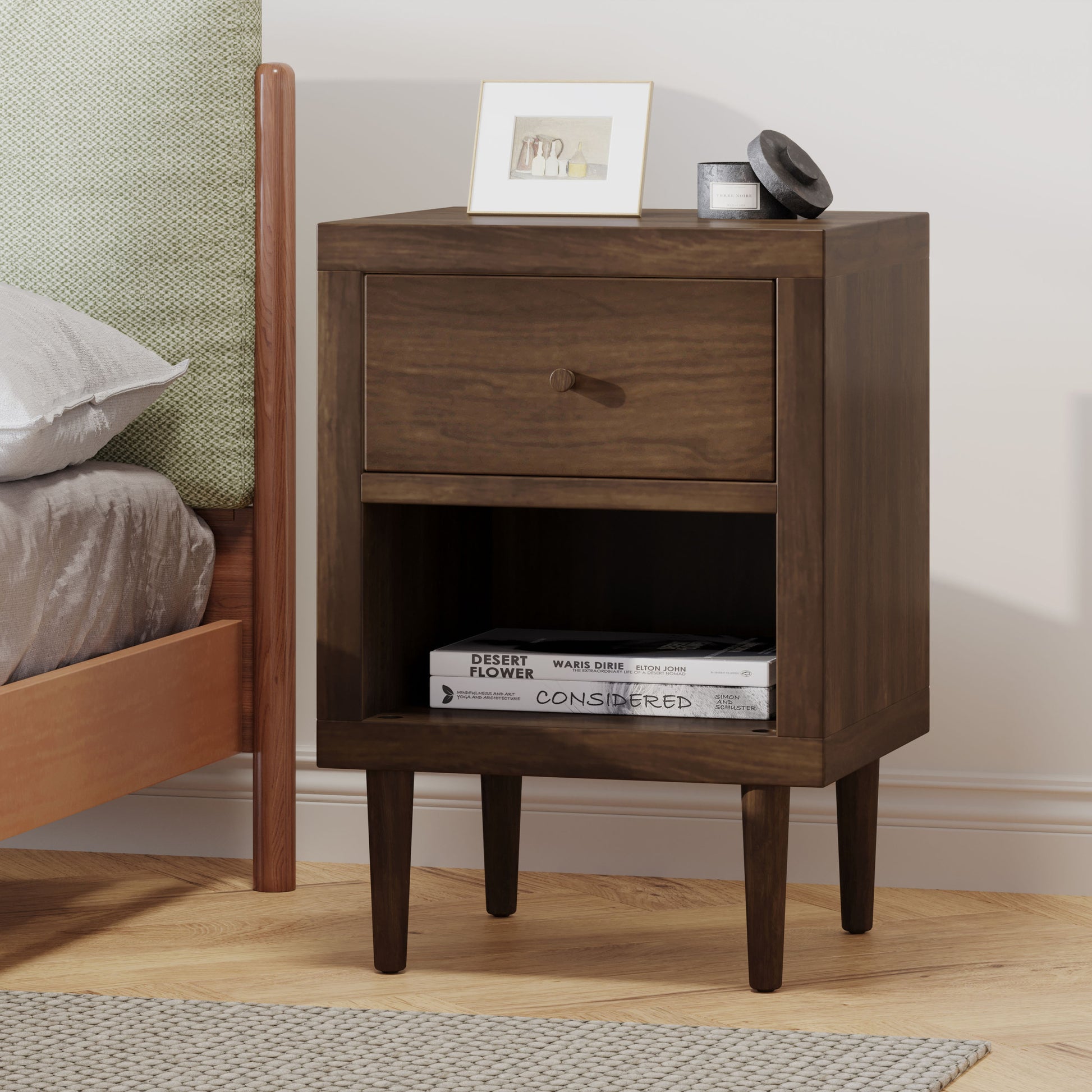 1 Drawer Nightstand Walnut Mdf