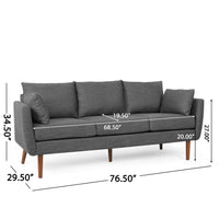 3 Seater Sofa Charcoal Wood Fabric 3 Seat