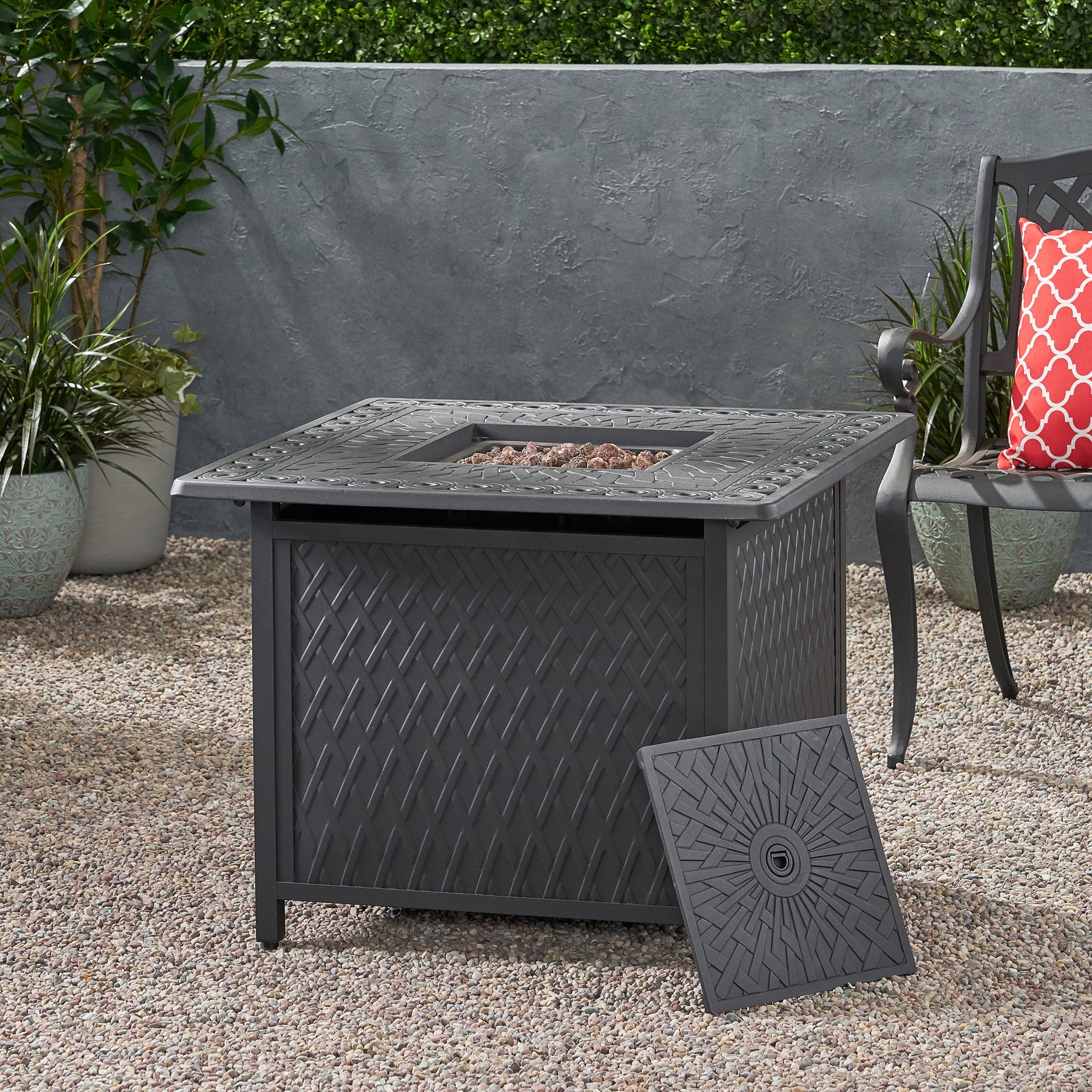 Aspen 32" Square Firepit 37,000 Btu Matt Black Aluminium