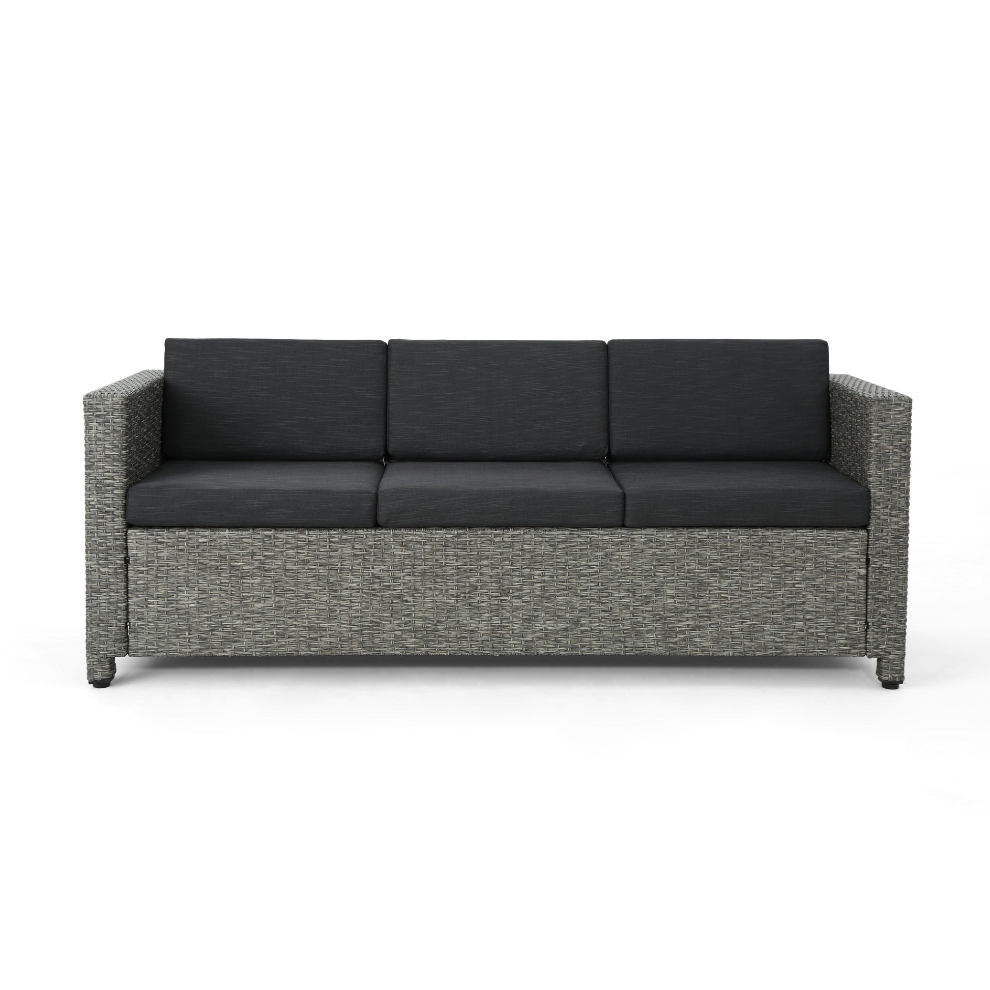Puerta 3Seater Black Grey Pe Rattan Iron