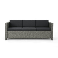 Puerta 3Seater Black Grey Pe Rattan Iron