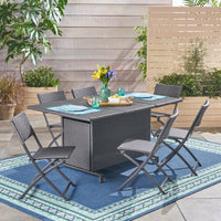 Maldives Aluminum Foldable Dining Set Grey Pe Rattan Iron