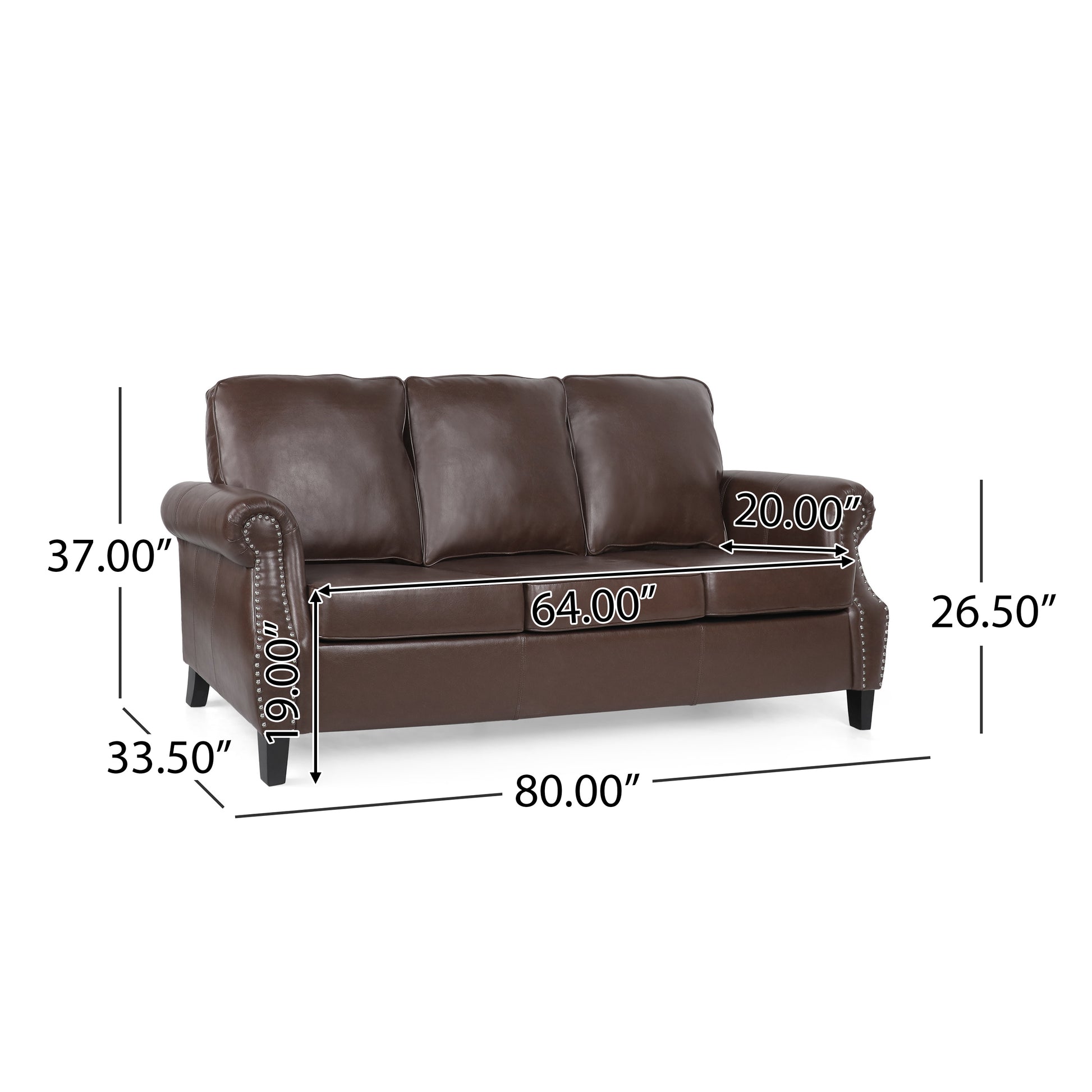 3 Seater Sofa Dark Brown Faux Leather 3 Seat