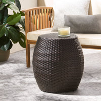 Outdoor Wicker 14.00" Patio Side Table Brown Multi Rattan