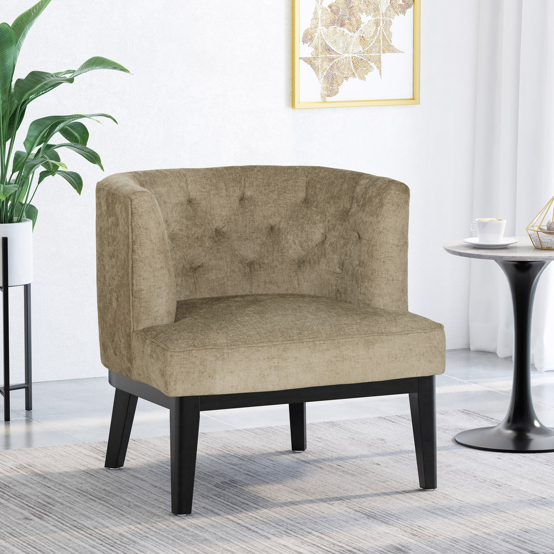 Accent Chair Beige Fabric